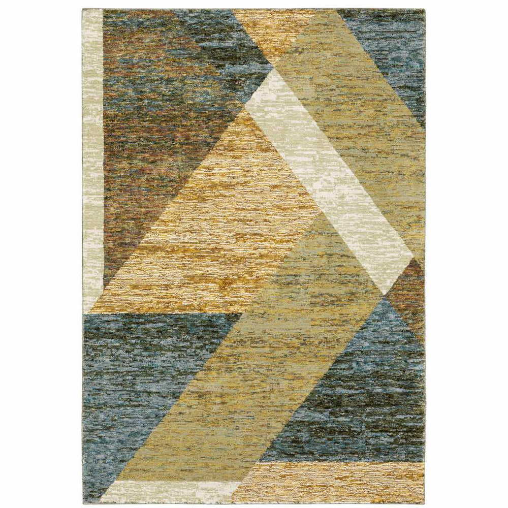 5' X 7' Blue and Beige Geometric Power Loom Area Rug - Homeroots - Flyclothing LLC