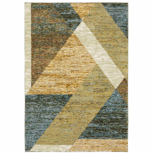 7' X 10' Blue and Beige Geometric Power Loom Area Rug - Homeroots - Flyclothing LLC