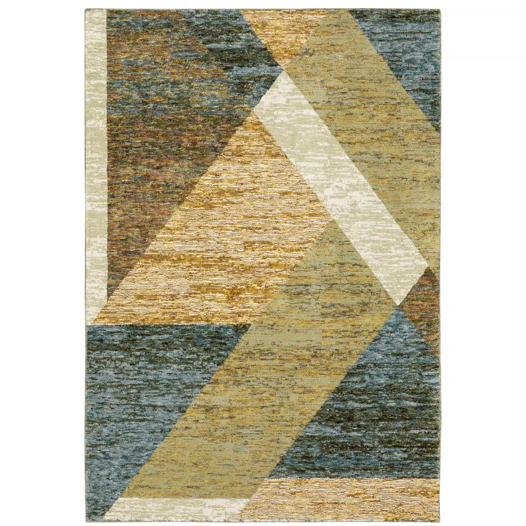 9' X 12' Blue and Beige Geometric Power Loom Area Rug - Homeroots - Flyclothing LLC
