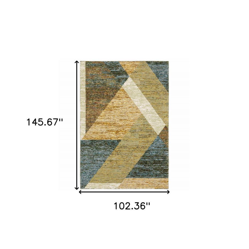 9' X 12' Blue and Beige Geometric Power Loom Area Rug - Homeroots - Flyclothing LLC