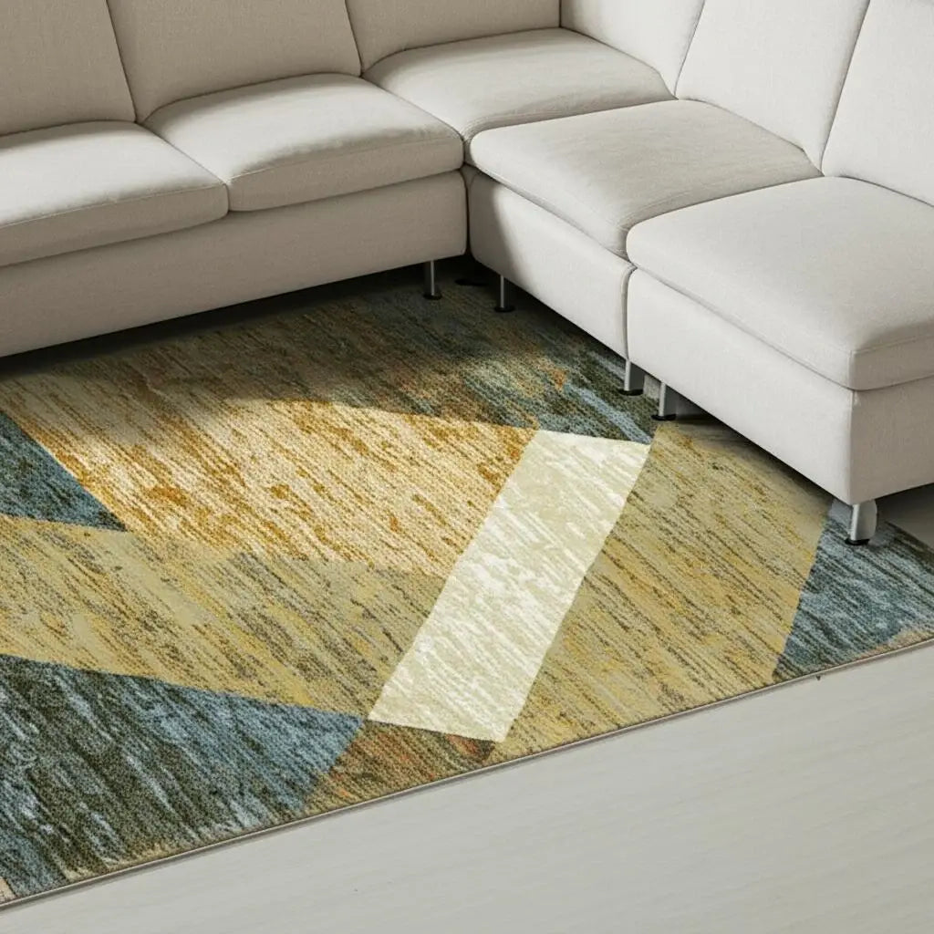 9' X 12' Blue and Beige Geometric Power Loom Area Rug - Homeroots - Flyclothing LLC