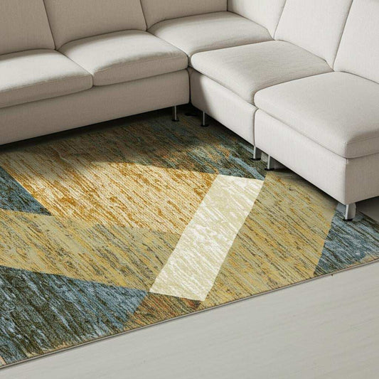 9' X 12' Blue and Beige Geometric Power Loom Area Rug - Homeroots - Flyclothing LLC