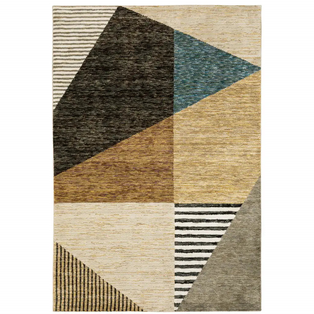 8' X 11' Blue and Beige Geometric Power Loom Area Rug - Homeroots - Flyclothing LLC