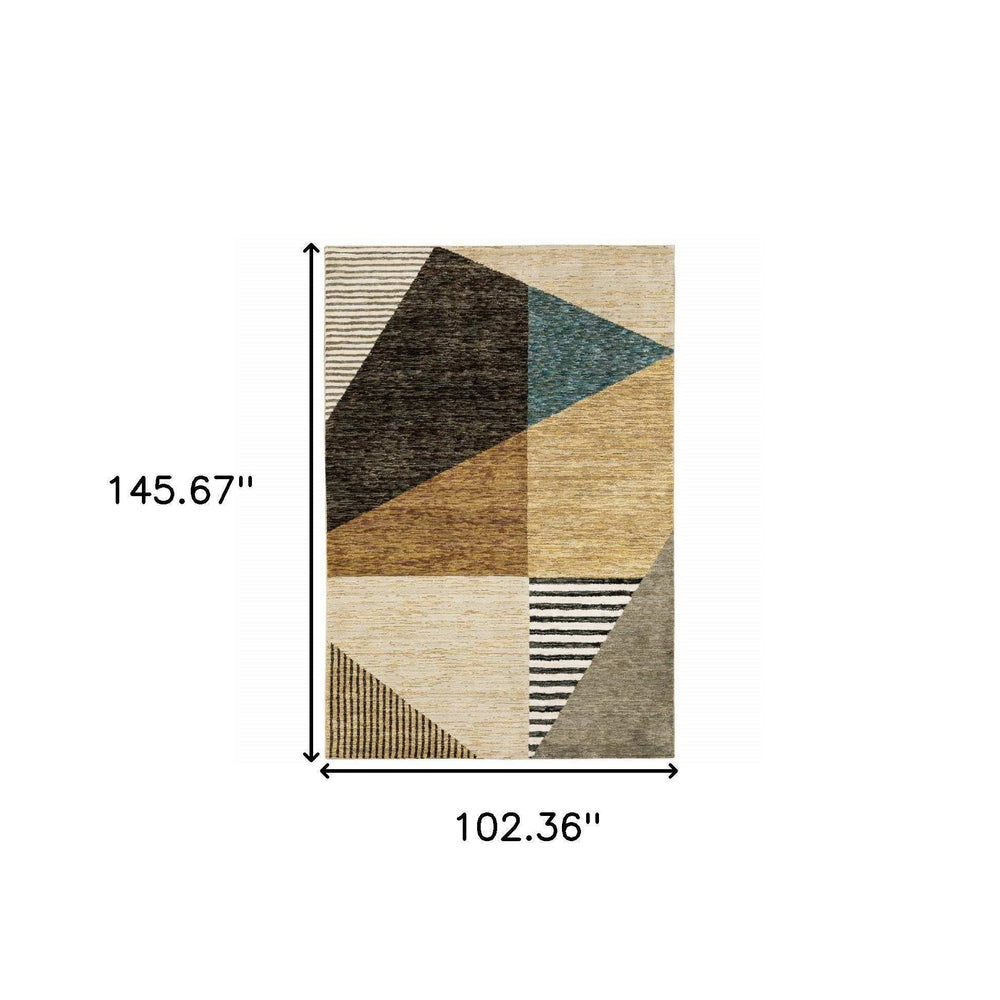 9' X 12' Blue and Beige Geometric Power Loom Area Rug - Homeroots - Flyclothing LLC