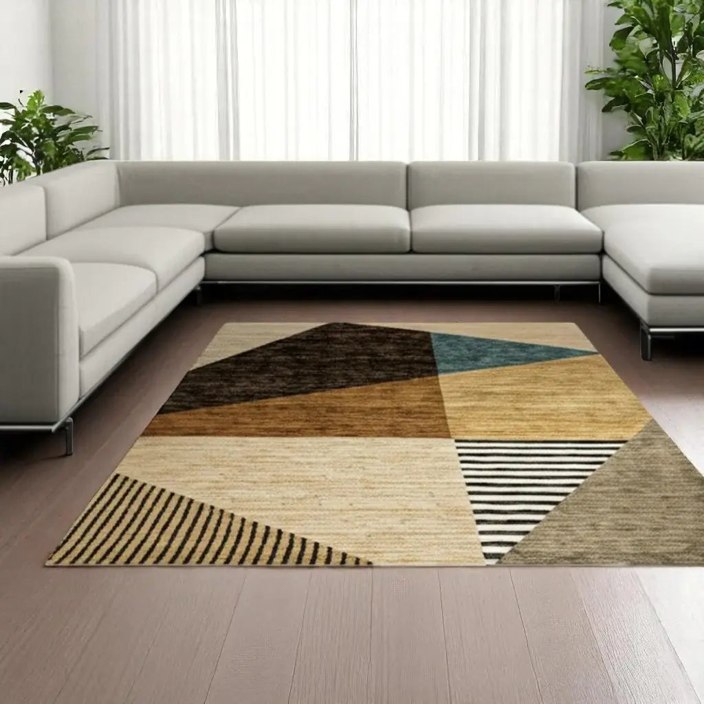 9' X 12' Blue and Beige Geometric Power Loom Area Rug - Homeroots - Flyclothing LLC