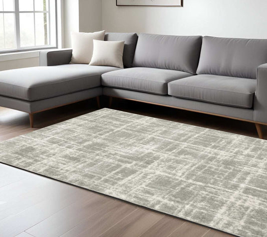 8' X 11' Grey And Ivory Abstract Shag Power Loom Stain Resistant Area Rug - Homeroots - Flyclothing LLC