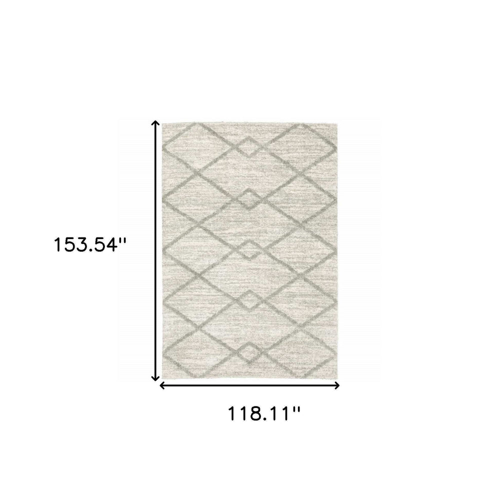 10' X 13' Ivory And Grey Geometric Shag Power Loom Stain Resistant Area Rug - Homeroots - Flyclothing LLC