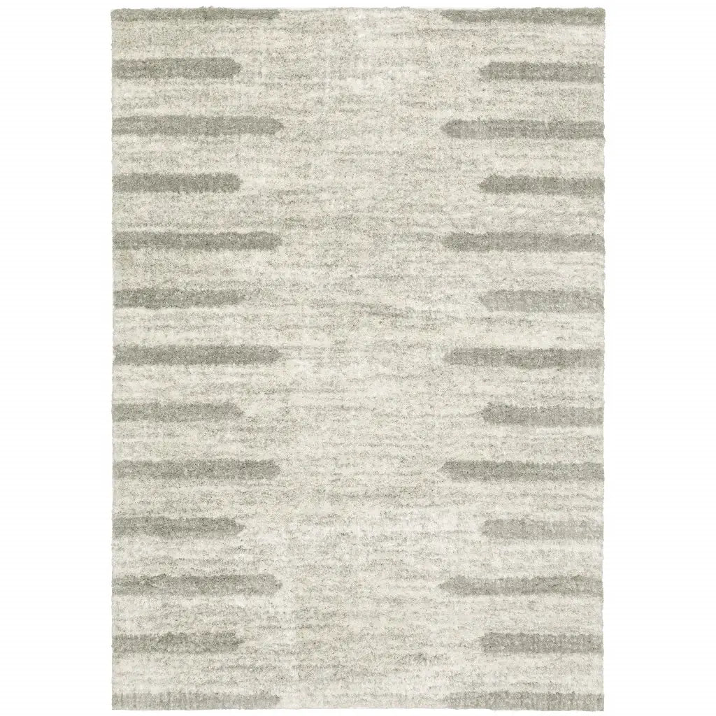 8' X 11' Ivory And Grey Geometric Shag Power Loom Stain Resistant Area Rug - Homeroots - Flyclothing LLC