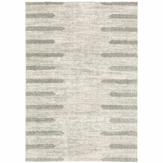 8' X 11' Ivory And Grey Geometric Shag Power Loom Stain Resistant Area Rug - Homeroots - Flyclothing LLC