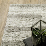10' X 13' Ivory And Grey Geometric Shag Power Loom Stain Resistant Area Rug - Homeroots - Flyclothing LLC