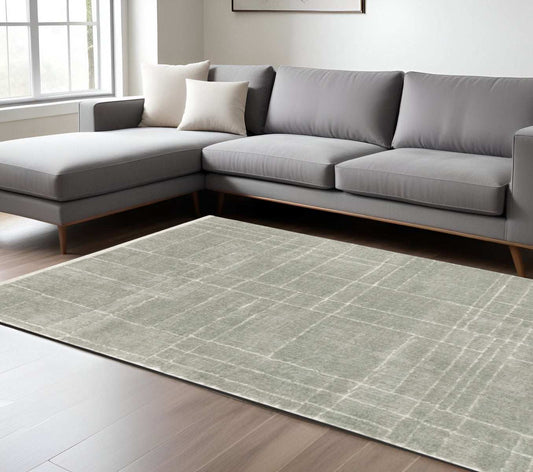 8' X 11' Grey And Ivory Geometric Shag Power Loom Stain Resistant Area Rug - Homeroots - Flyclothing LLC