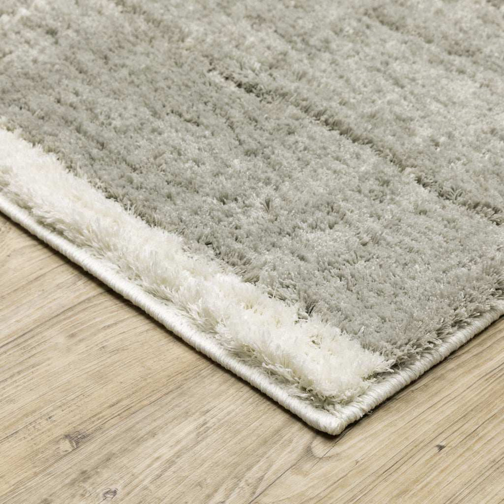 10' X 13' Grey And Ivory Geometric Shag Power Loom Stain Resistant Area Rug - Homeroots - Flyclothing LLC