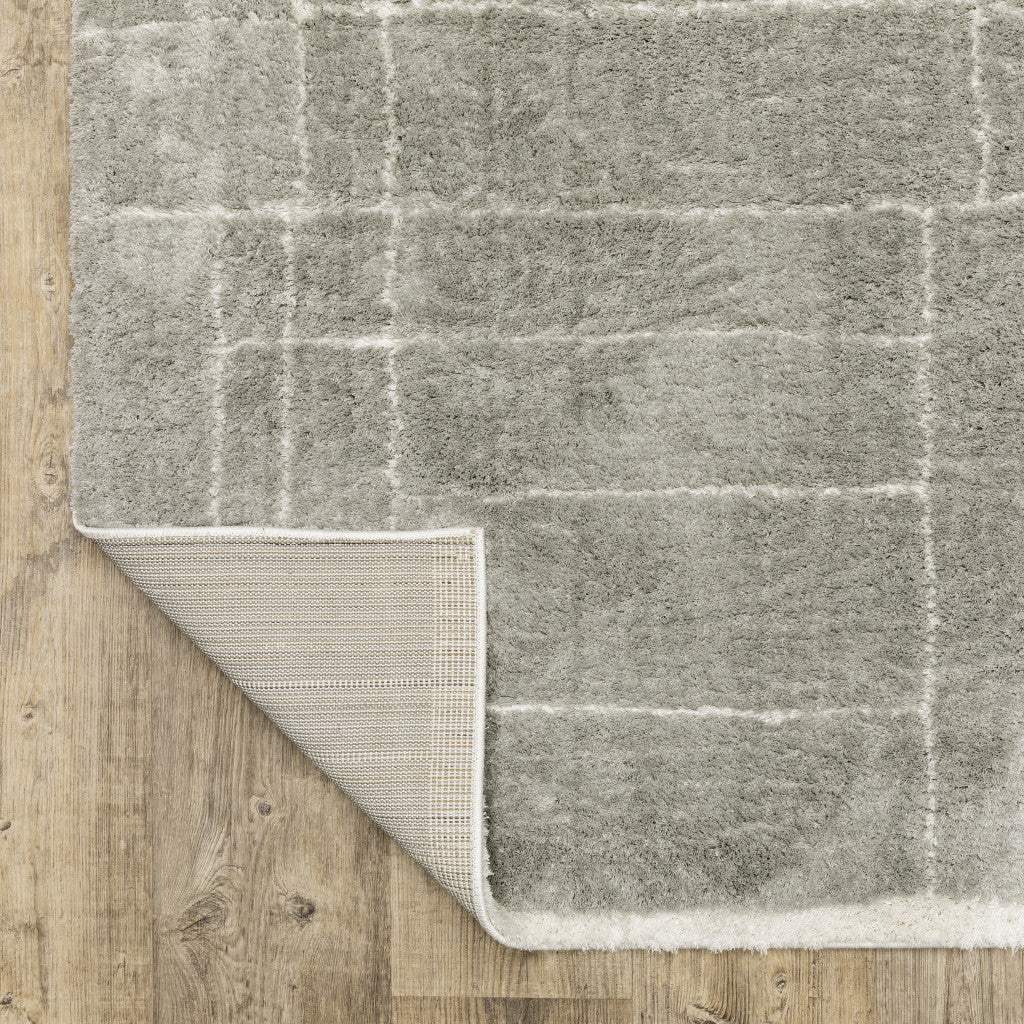 10' X 13' Grey And Ivory Geometric Shag Power Loom Stain Resistant Area Rug - Homeroots - Flyclothing LLC