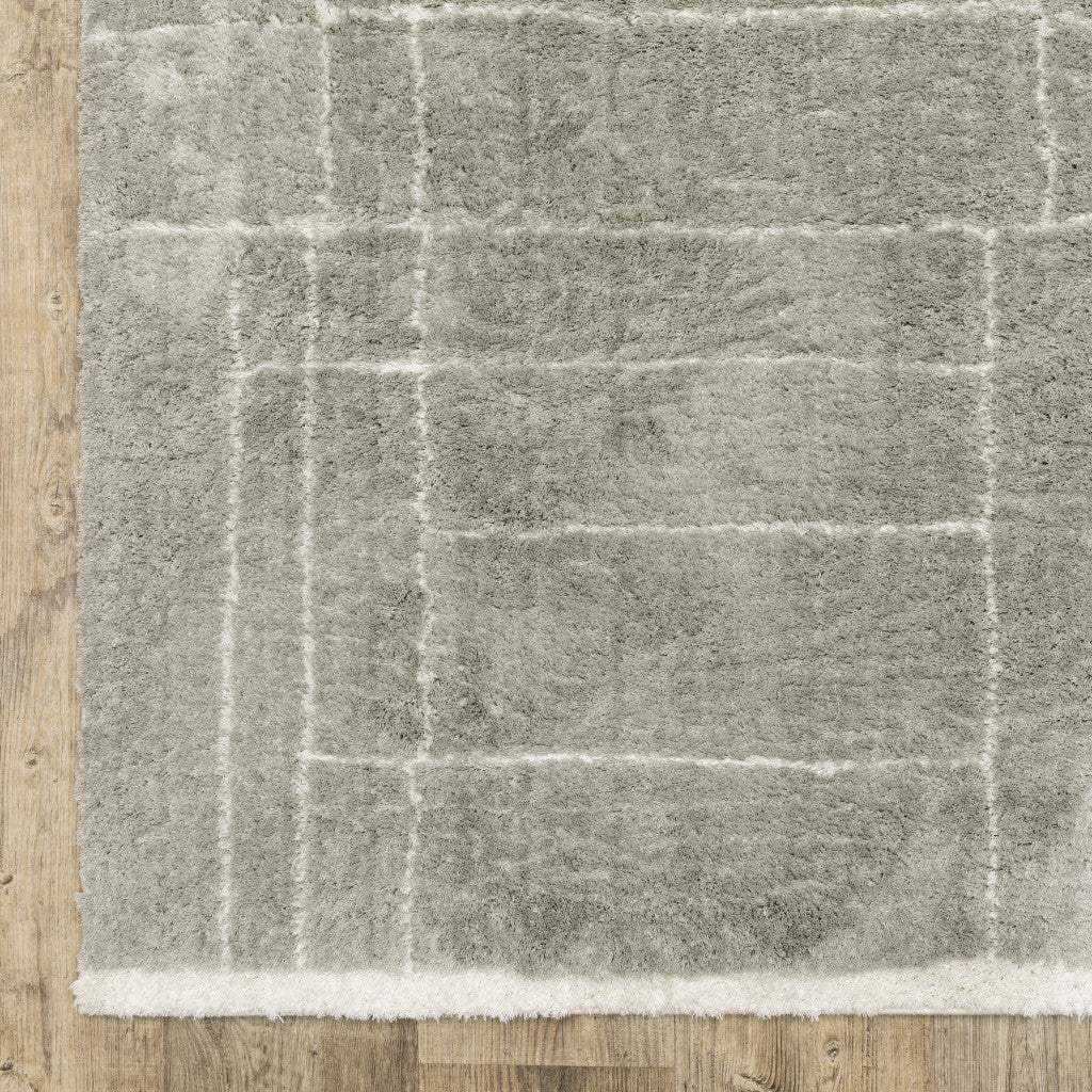 10' X 13' Grey And Ivory Geometric Shag Power Loom Stain Resistant Area Rug - Homeroots - Flyclothing LLC