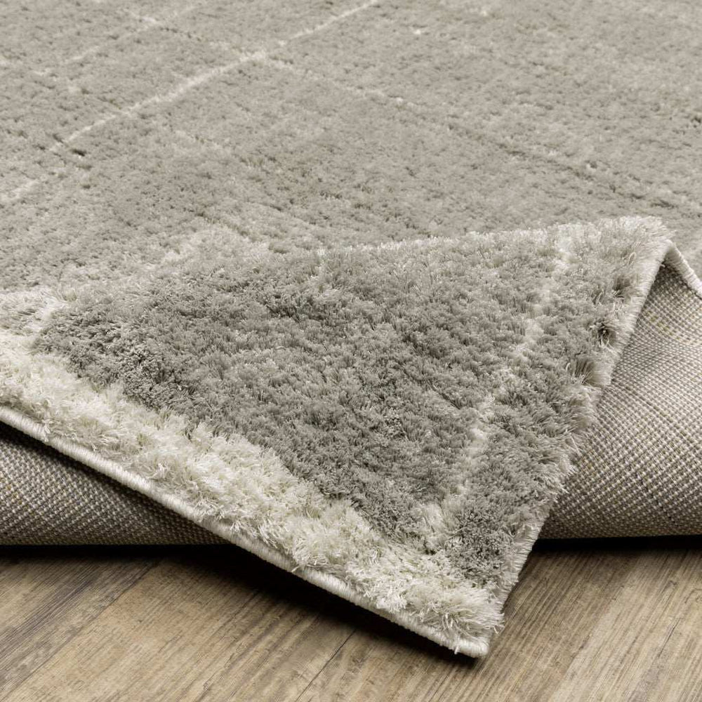 10' X 13' Grey And Ivory Geometric Shag Power Loom Stain Resistant Area Rug - Homeroots - Flyclothing LLC