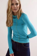 Basic Bae Contrast Trim Mock Neck Long Sleeve T-Shirt - Trendsi - Flyclothing LLC
