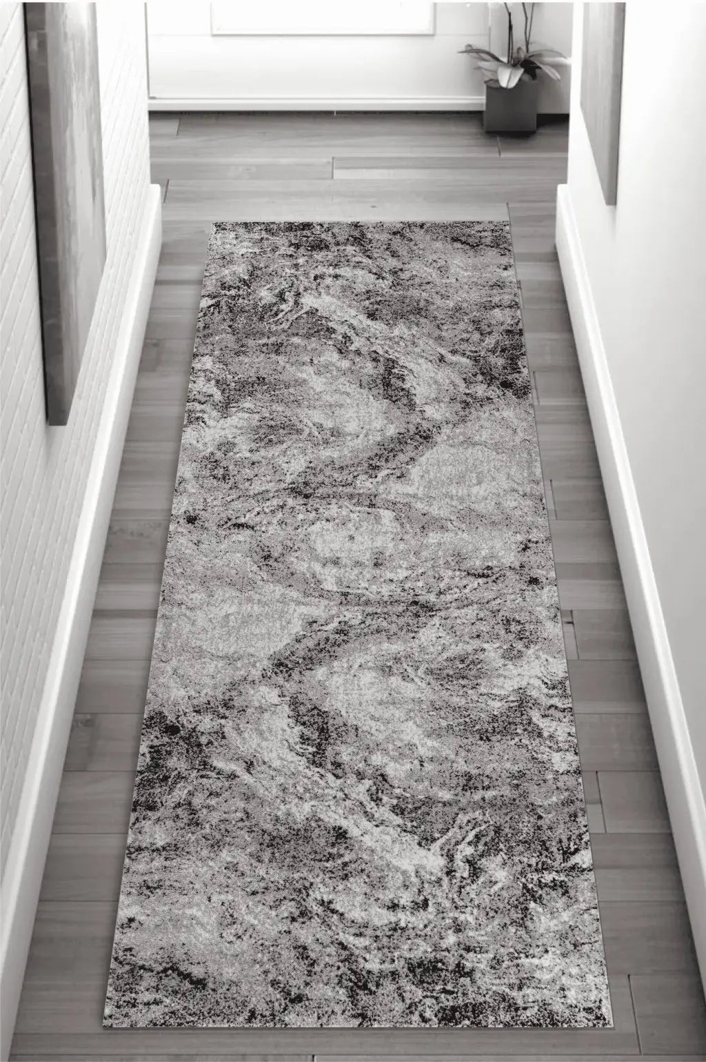 2' X 13' Grey Abstract Area Rug - Homeroots - Flyclothing LLC