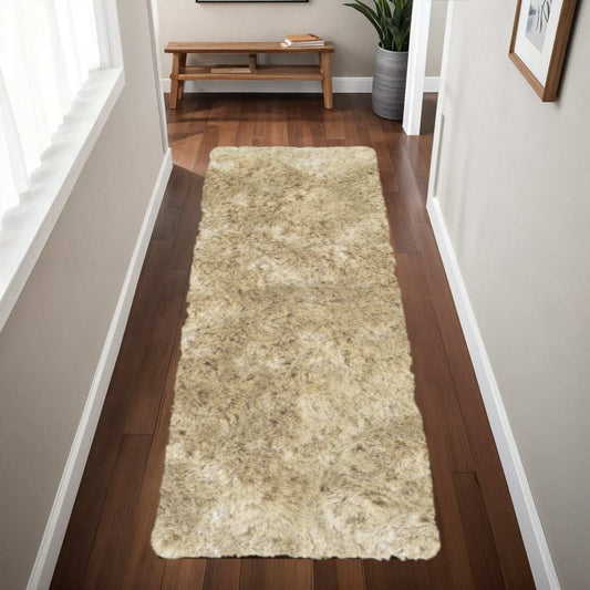 6' Taupe Shag Hand Tufted Runner Rug - Homeroots - Flyclothing LLC