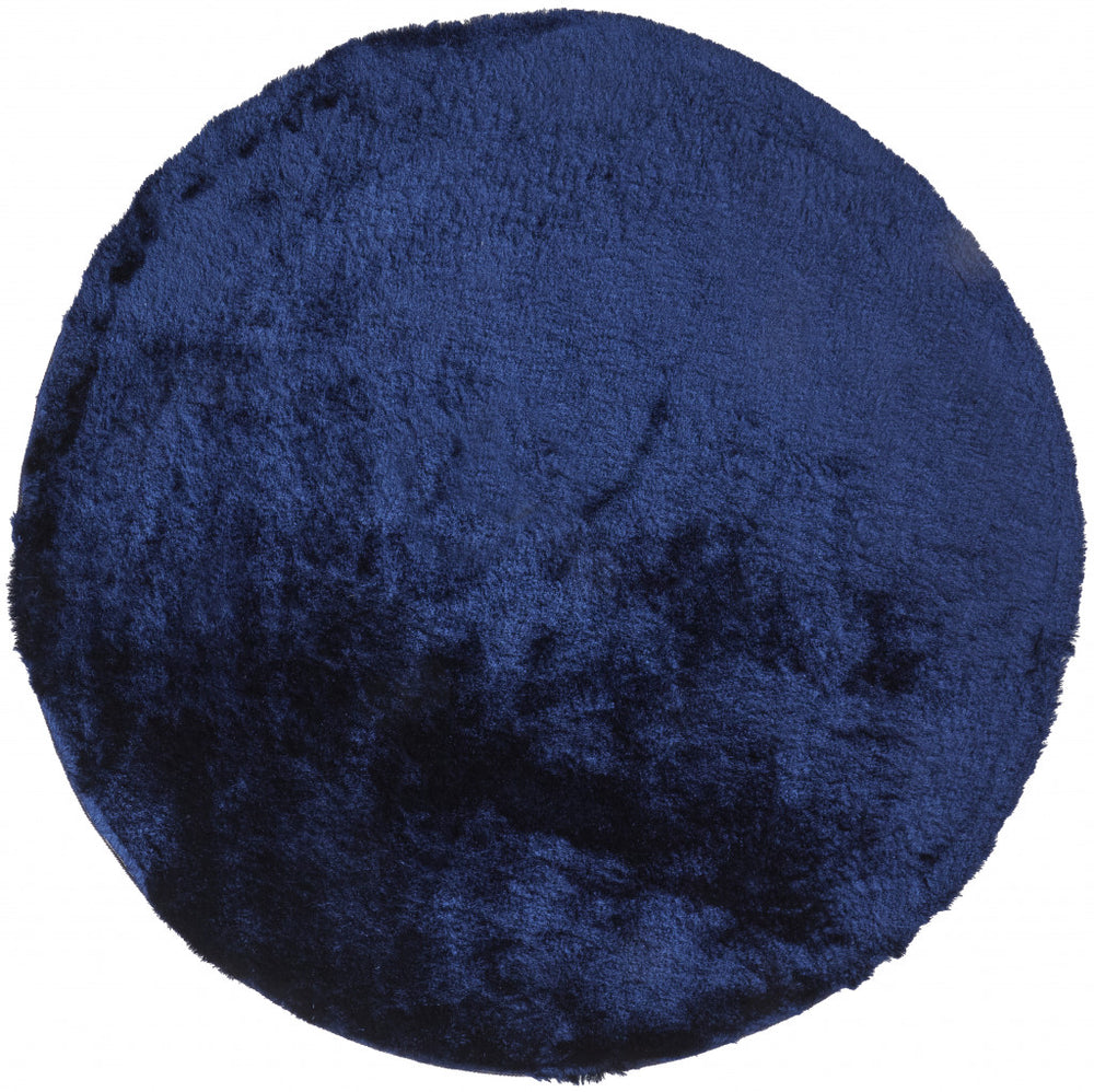 8' Blue And Black Round Shag Tufted Handmade Area Rug