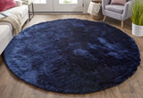 8' Blue And Black Round Shag Tufted Handmade Area Rug