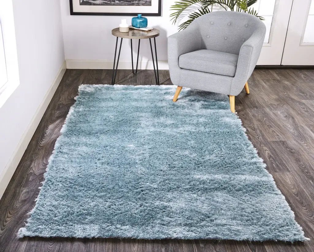 4' X 6' Blue And Silver Shag Tufted Handmade Area Rug - Homeroots - Flyclothing LLC