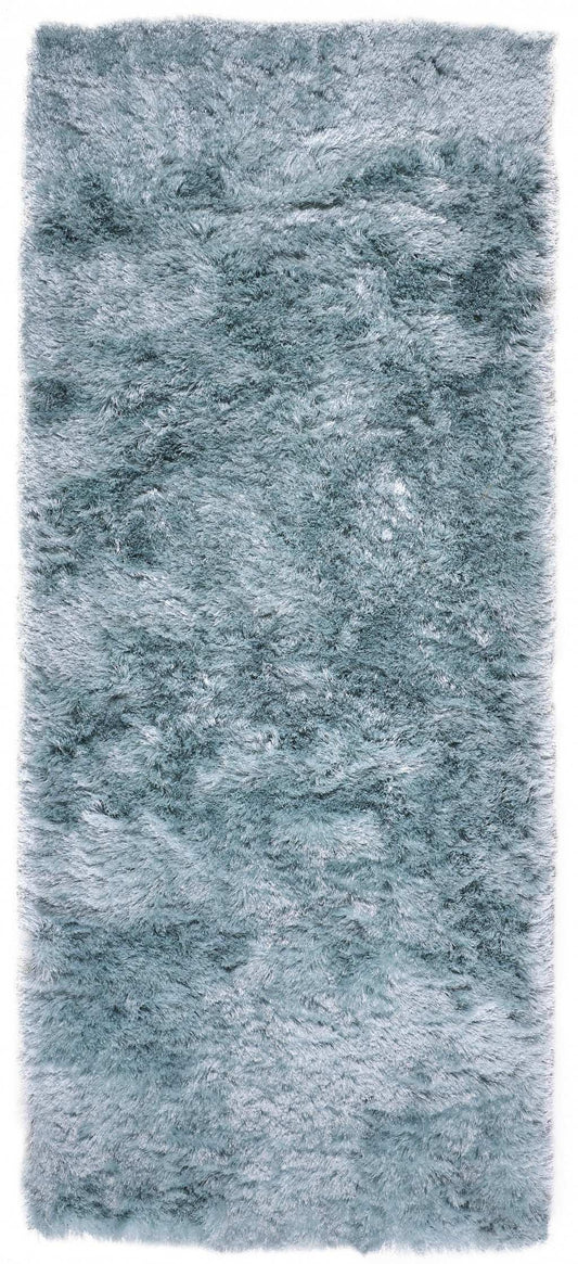 6' Blue And Silver Shag Tufted Handmade Runner Rug - Homeroots - Flyclothing LLC