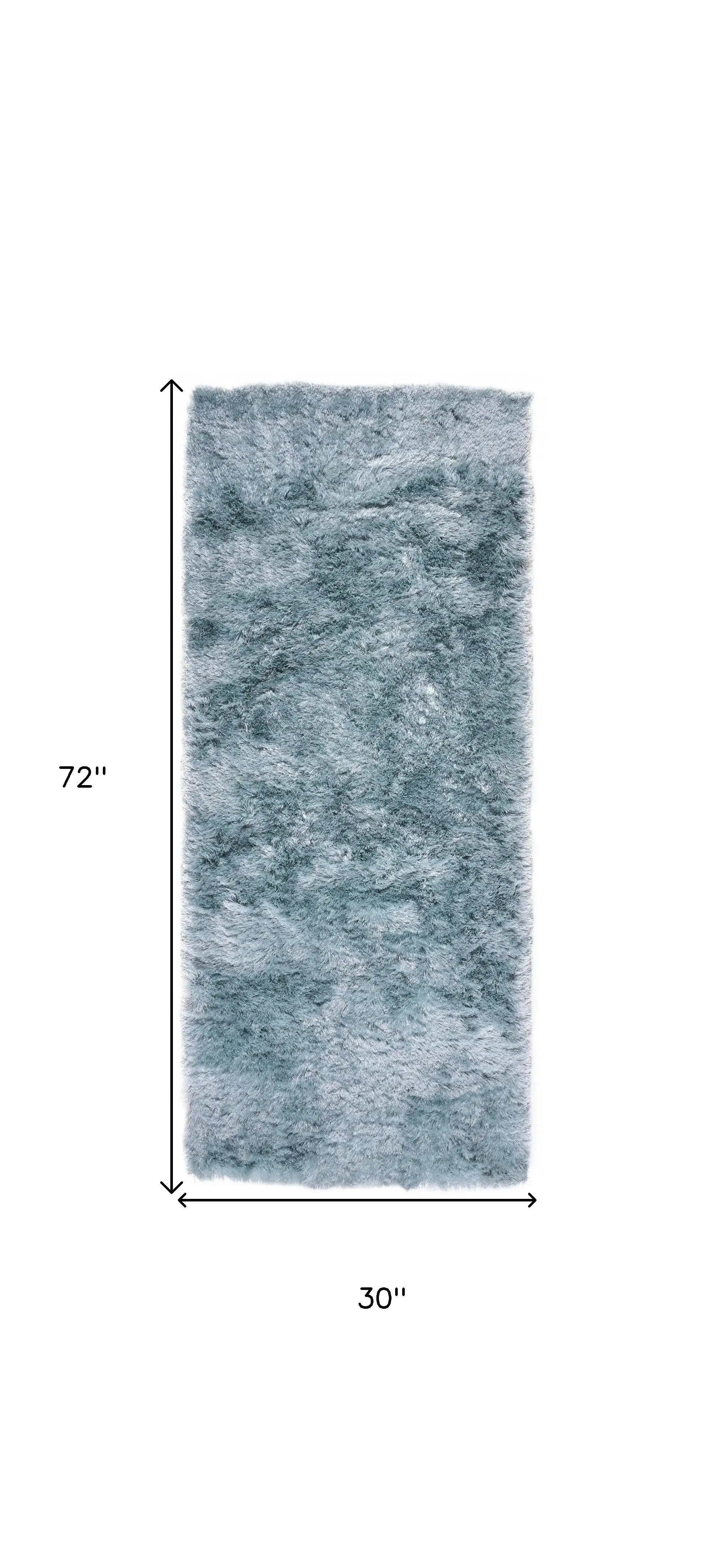 6' Blue And Silver Shag Tufted Handmade Runner Rug - Homeroots - Flyclothing LLC