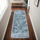 6' Blue And Silver Shag Tufted Handmade Runner Rug - Homeroots - Flyclothing LLC