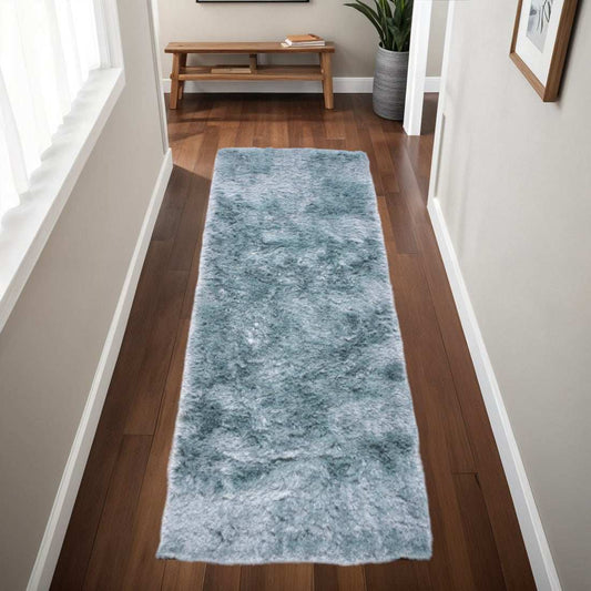 6' Blue And Silver Shag Tufted Handmade Runner Rug - Homeroots - Flyclothing LLC