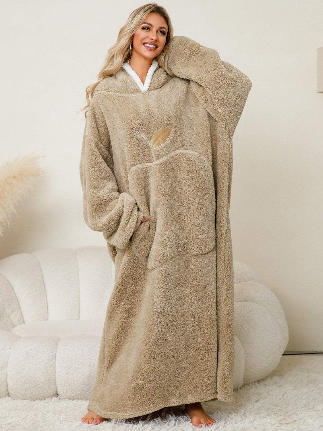 Pocketed Contrast Long Sleeve Hooded Lounge Dress - Trendsi - Flyclothing LLC
