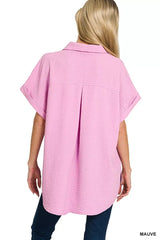 Zenana Woven Airflow Button Down Shirt - Trendsi - Flyclothing LLC