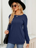 Ruched Shoulder Round Neck Long Sleeve Sweatshirt - Trendsi - Flyclothing LLC