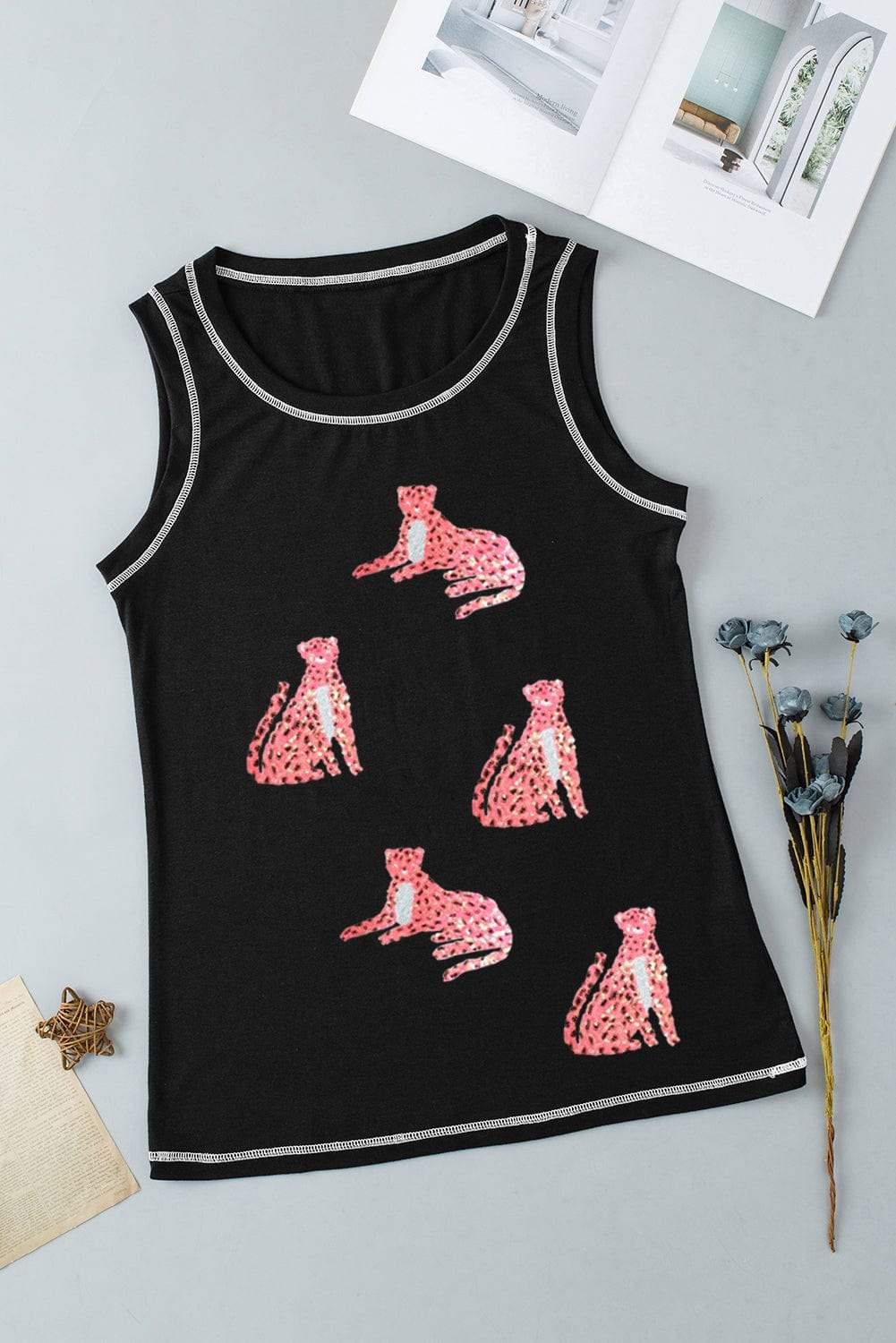 Leopard Round Neck Tank - Trendsi - Flyclothing LLC