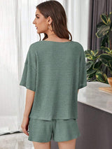 Full Size Waffle-Knit Dropped Shoulder Top and Shorts Set - Trendsi - Flyclothing LLC