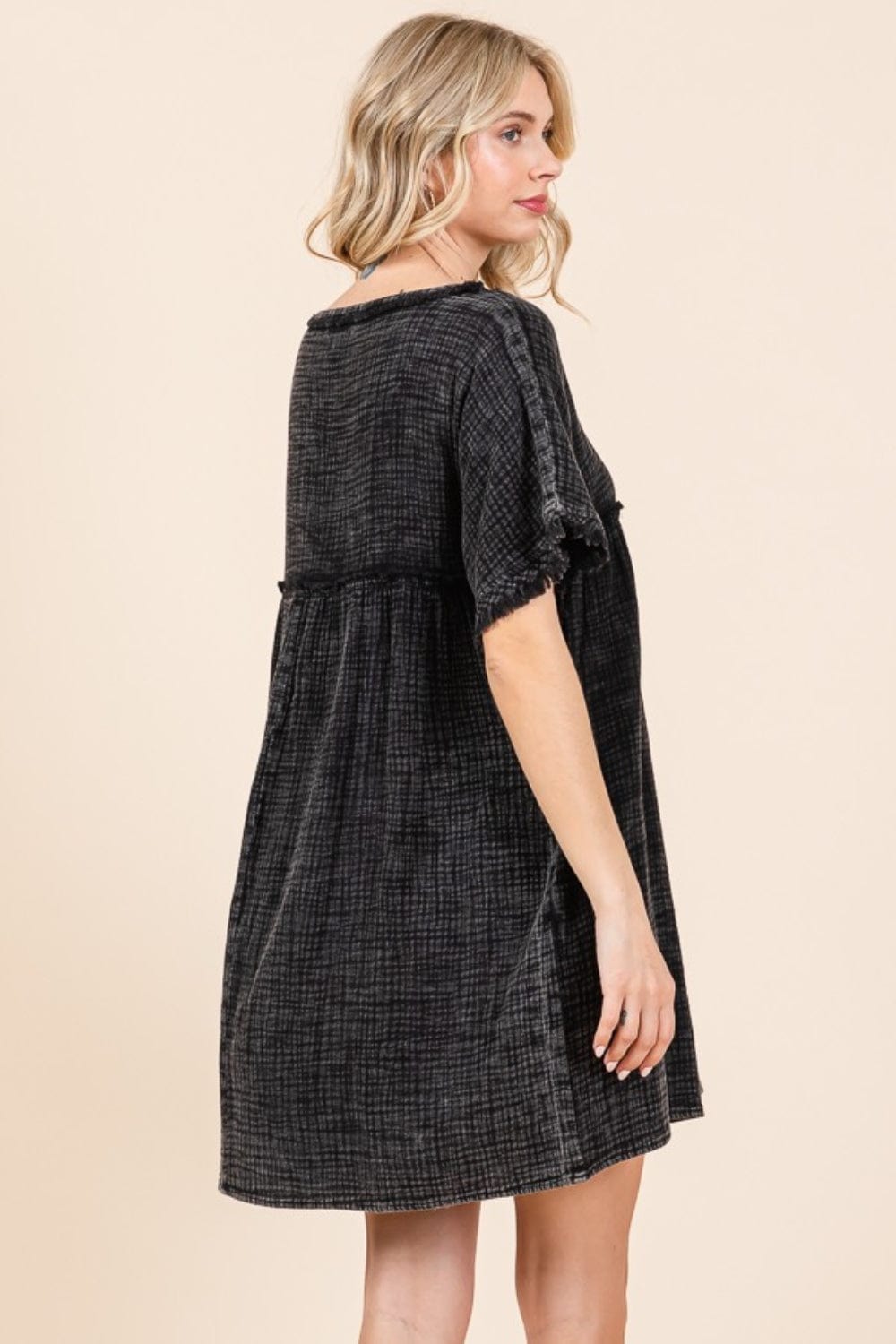 Culture Code Full Size Short Sleeve Babydoll Texture Dress with Pockets - Trendsi