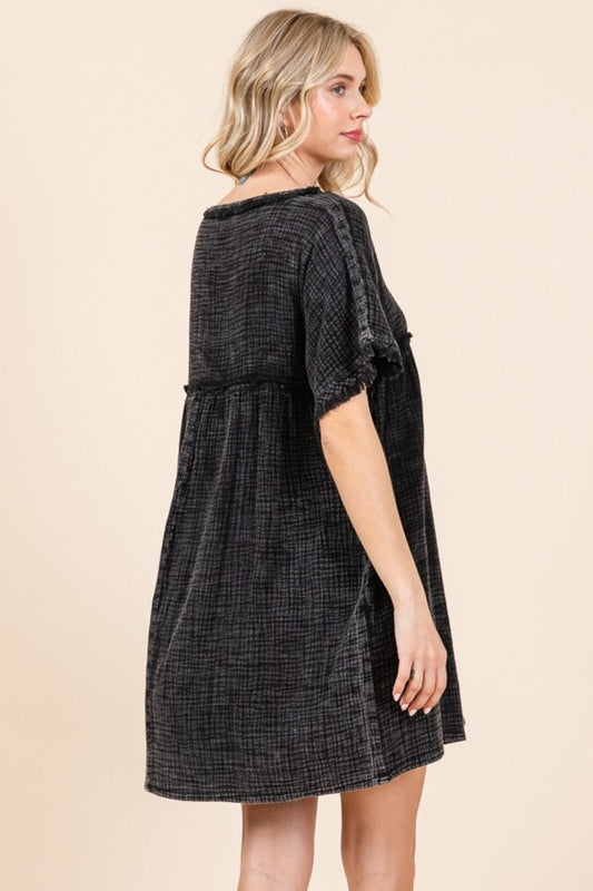 Culture Code Full Size Short Sleeve Babydoll Texture Dress with Pockets - Trendsi