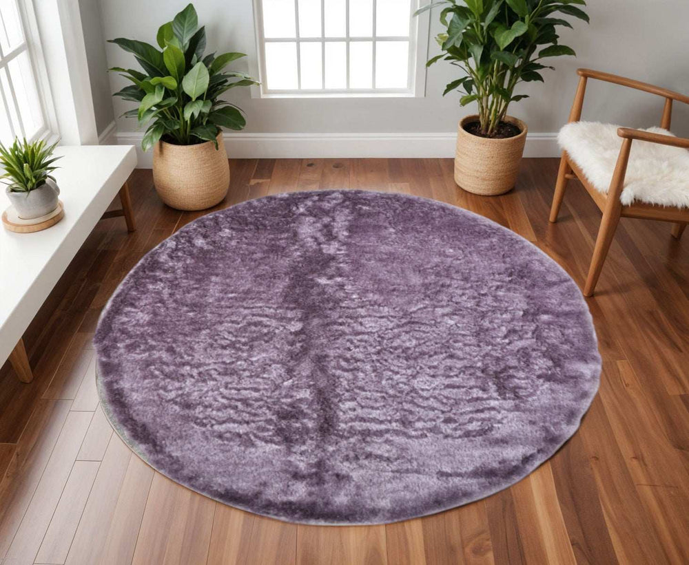 8' Purple Round Shag Tufted Handmade Area Rug - Homeroots - Flyclothing LLC