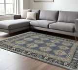 9' X 12' Blue and Gray Wool Floral Hand Knotted Area Rug - Homeroots - Flyclothing LLC