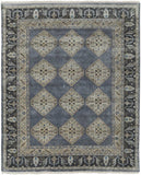 9' X 12' Blue and Gray Wool Floral Hand Knotted Area Rug - Homeroots - Flyclothing LLC