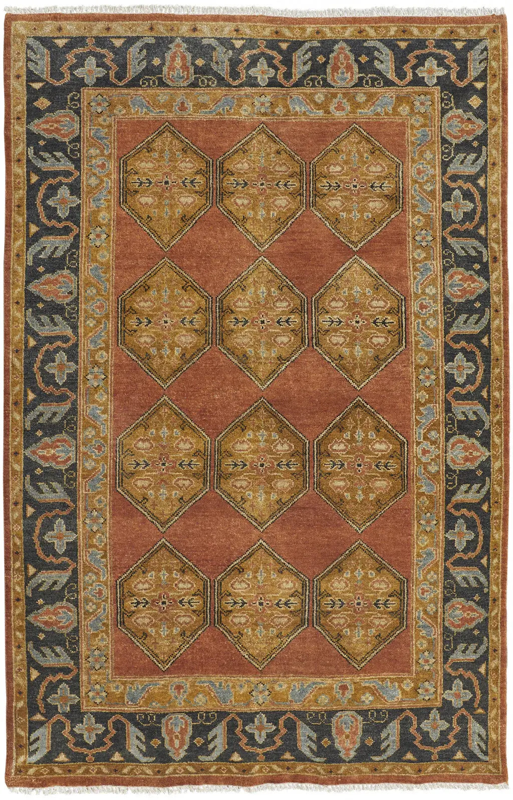 5' X 8' Tan Orange And Brown Wool Floral Hand Knotted Stain Resistant Area Rug - Homeroots - Flyclothing LLC