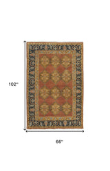 5' X 8' Tan Orange And Brown Wool Floral Hand Knotted Stain Resistant Area Rug - Homeroots - Flyclothing LLC