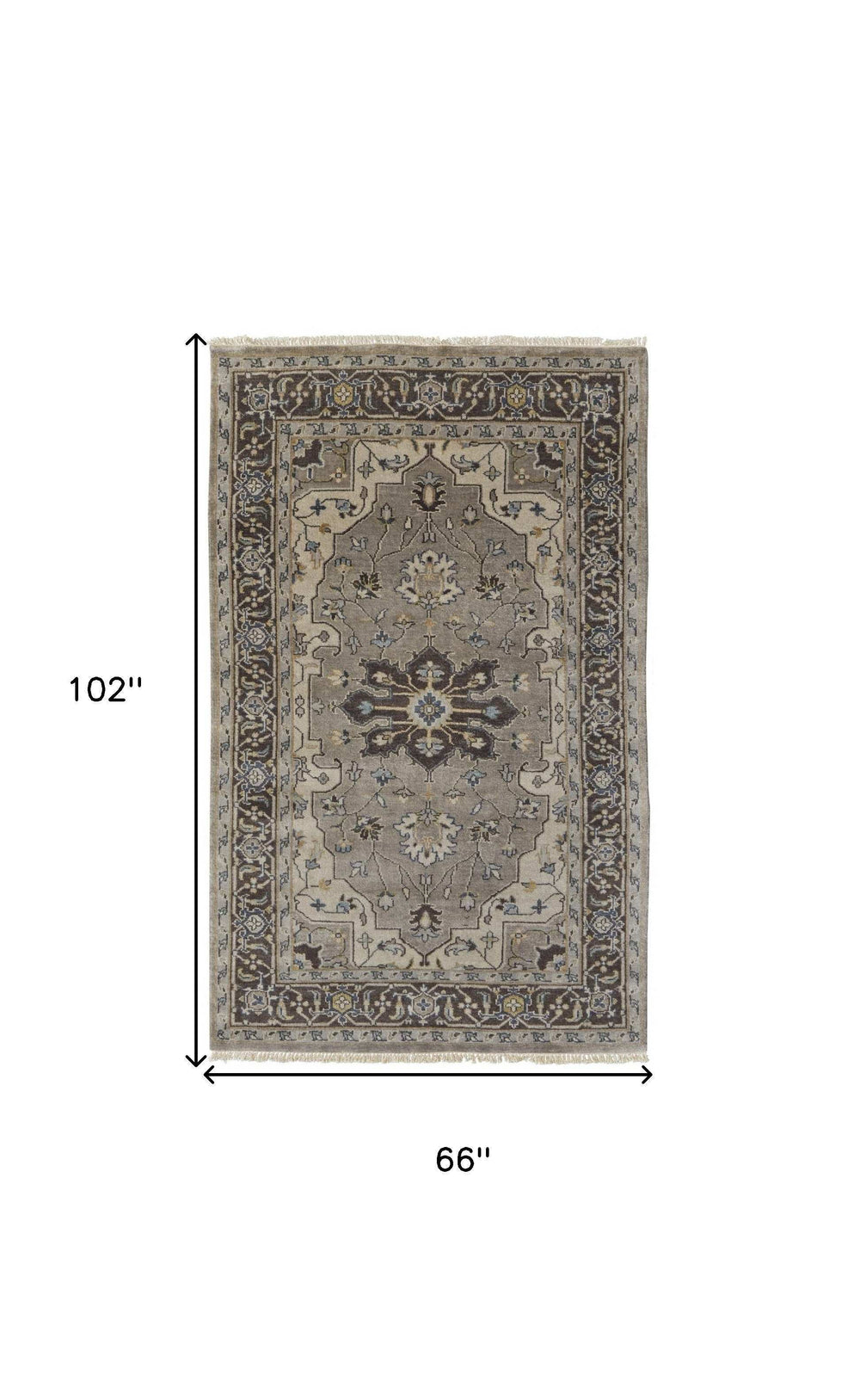 5' X 8' Gray Taupe And Blue Wool Floral Hand Knotted Stain Resistant Area Rug - Homeroots - Flyclothing LLC