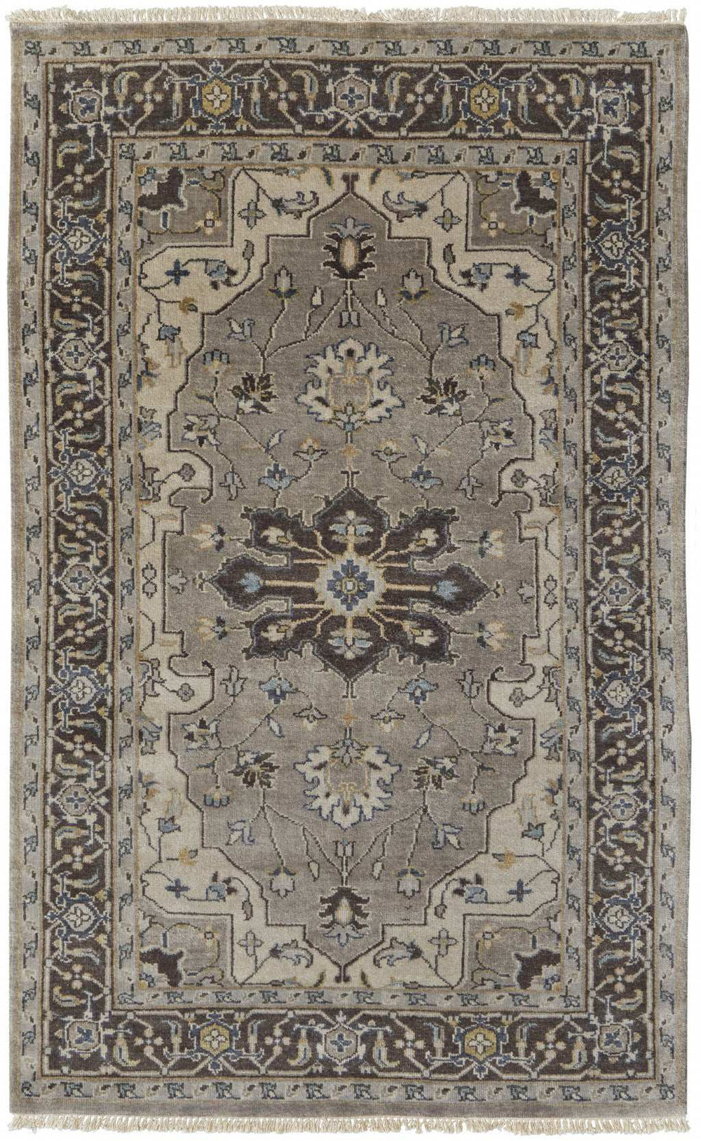 5' X 8' Gray Taupe And Blue Wool Floral Hand Knotted Stain Resistant Area Rug - Homeroots - Flyclothing LLC