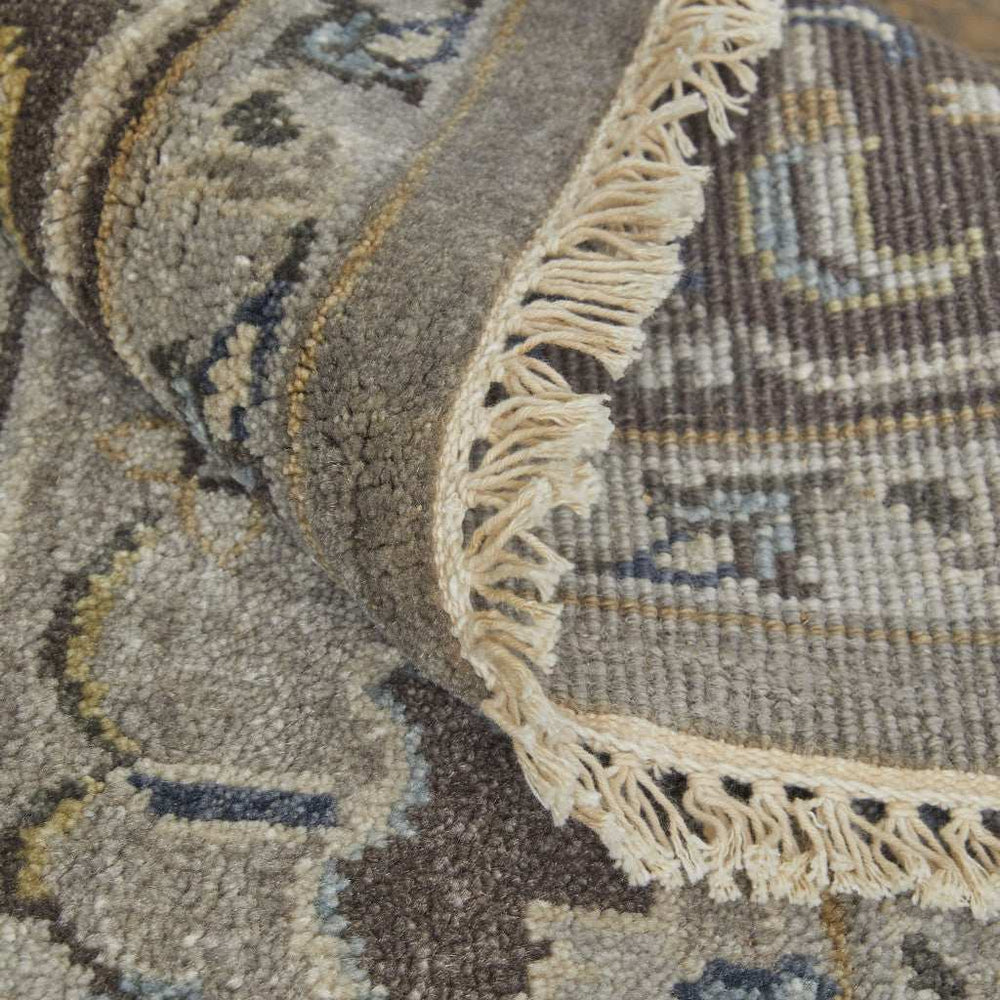 5' X 8' Gray Taupe And Blue Wool Floral Hand Knotted Stain Resistant Area Rug - Homeroots - Flyclothing LLC