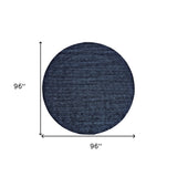 8' Blue Round Wool Hand Woven Area Rug