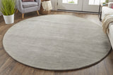 8' Gray and Ivory Round Wool Hand Woven Area Rug