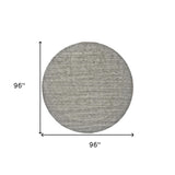 8' Gray and Ivory Round Wool Hand Woven Area Rug