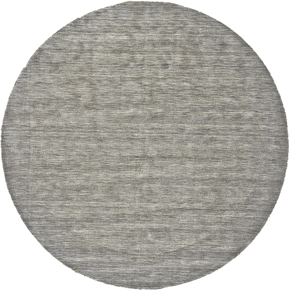 10' Gray and Ivory Round Wool Hand Woven Area Rug