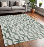 5' X 8' Ivory And Green Wool Geometric Tufted Handmade Area Rug - Homeroots - Flyclothing LLC