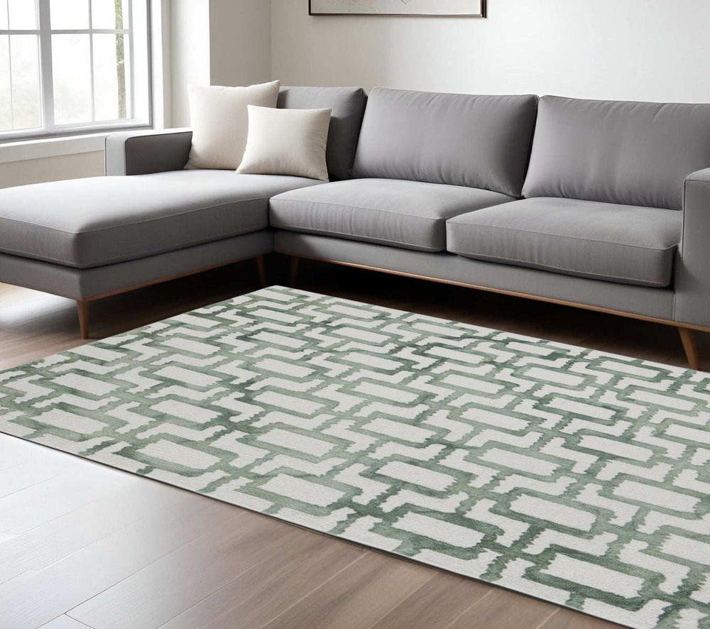 8' X 11' Ivory And Green Wool Geometric Tufted Handmade Area Rug - Homeroots - Flyclothing LLC